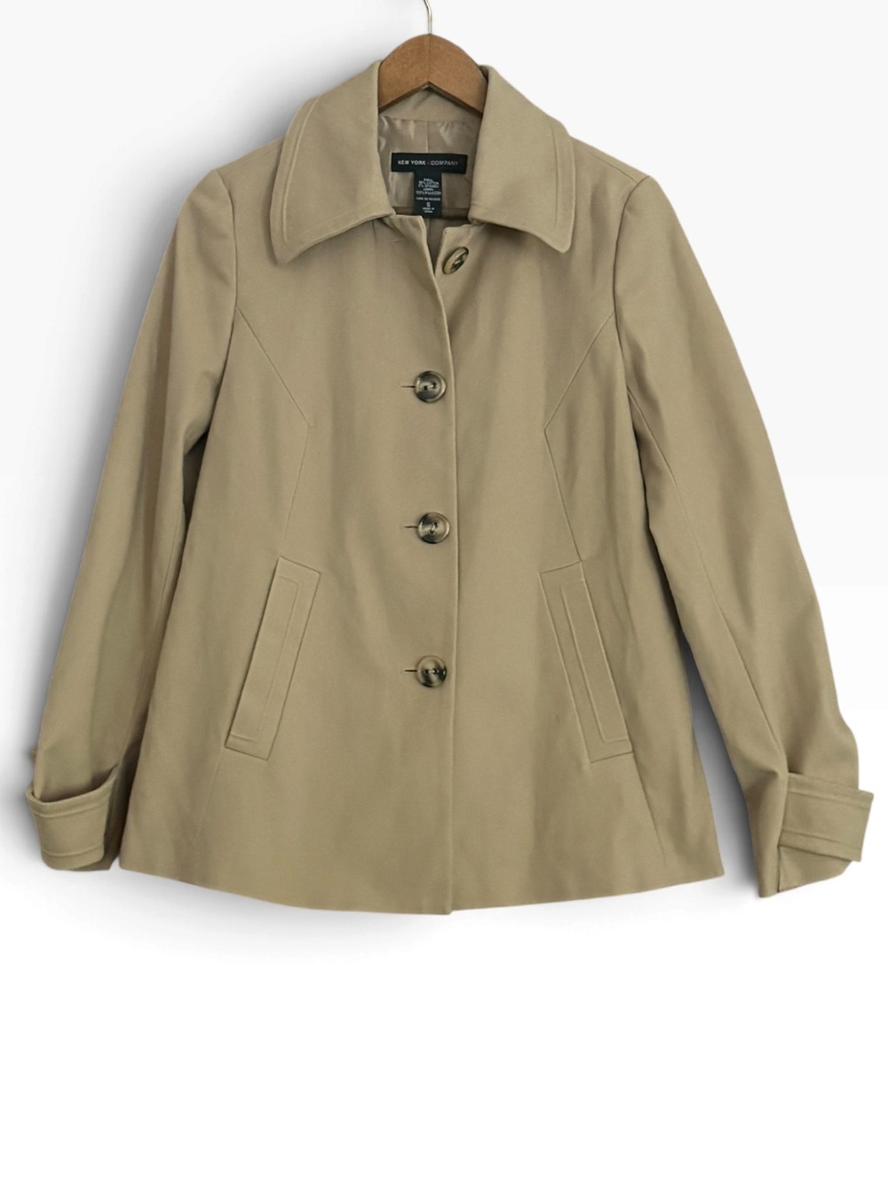 New York & Co Cotton Twill Tan Short Trench NWT Coat Sz S